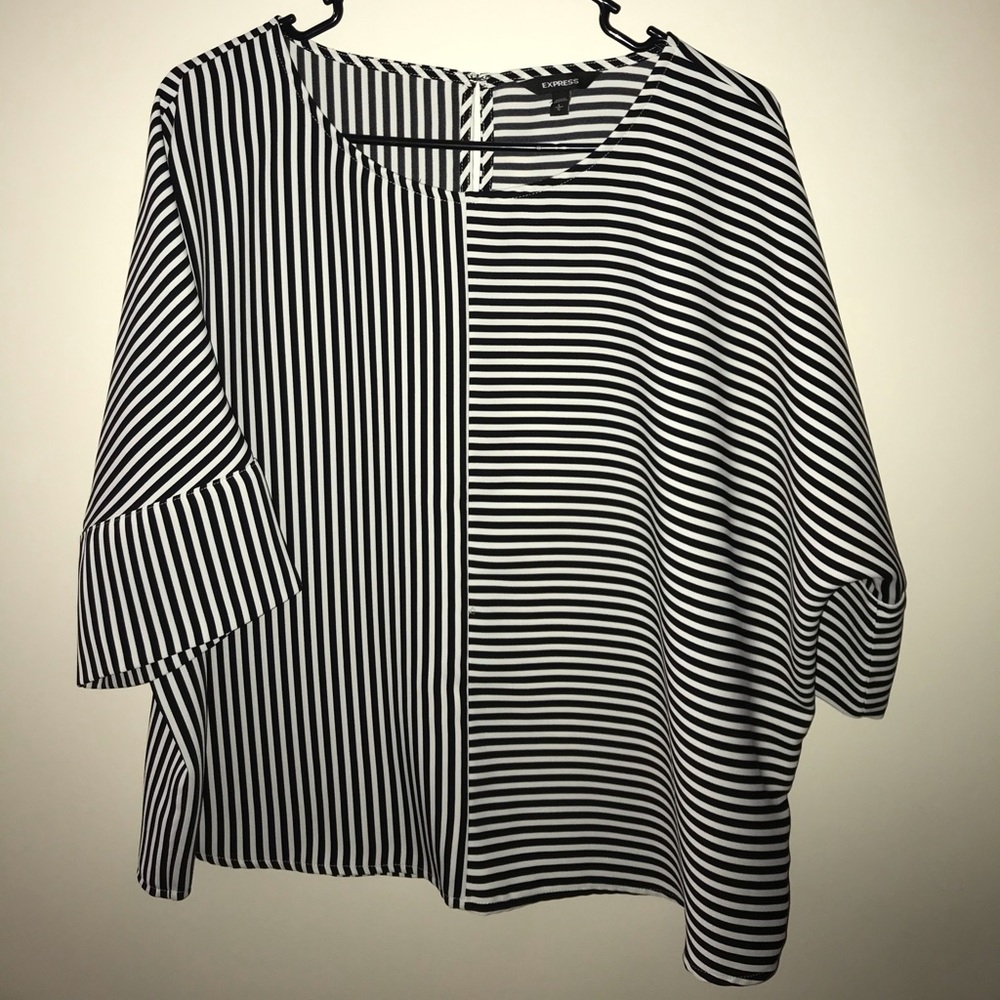 Express Black and White Striped Blouse